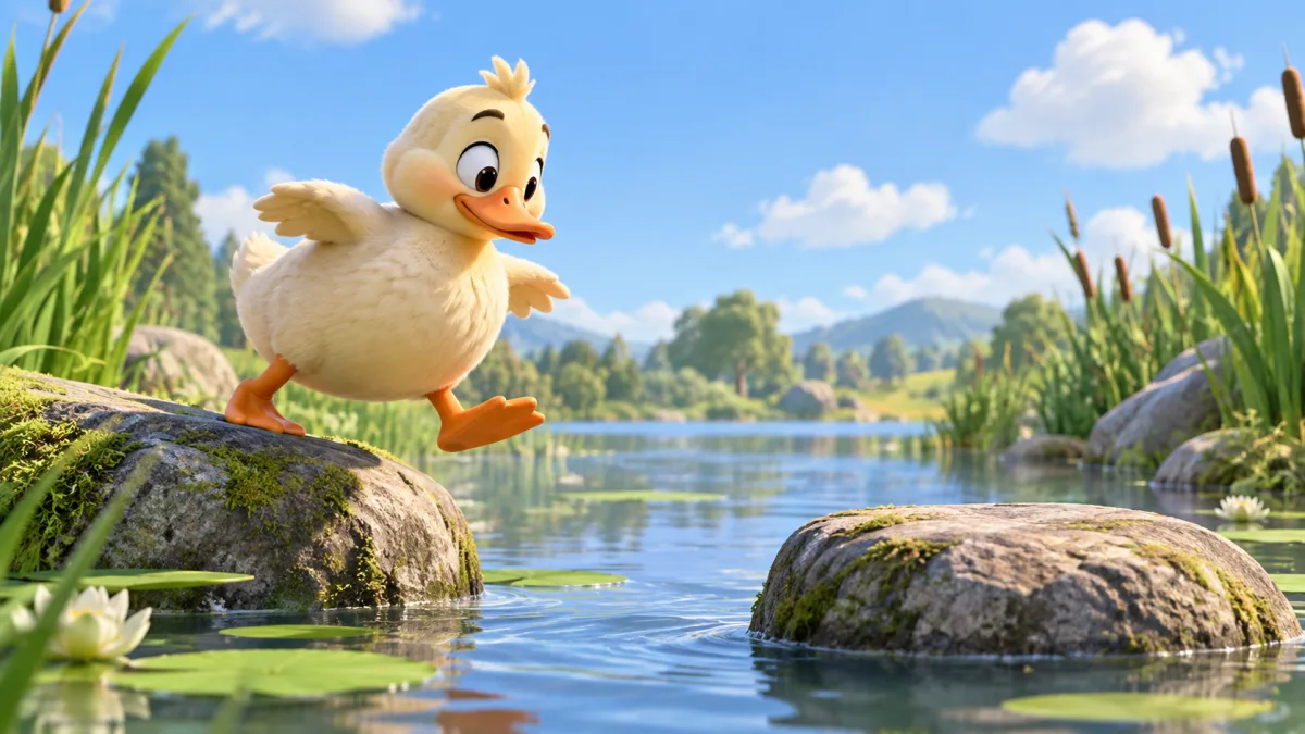 Chubby Duck Jump: Reading the Gap by the Pond